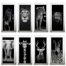 Aufkleber Löwen Zebra Elefant Animal Tür Aufkleber PVC 3D DIY Selfadhäsive wasserdichte Tapete Home Decor Schlafzimmer Kunst Wandbilder für Türen