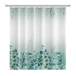 Vorhänge, grüne Eukalyptusblätter, Duschvorhänge, Aquarell, Boho-Blumenmuster, wasserdicht, modernes Badezimmer, Badewanne, Vorhang, Raumdekoration mit Haken