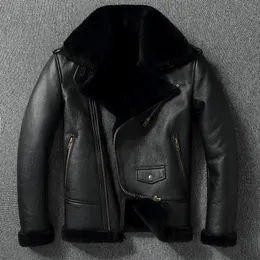 Thick Wool Warm Coat Diagonal Zip Fur Collar Mens Leather Jacket Black Winter Coat European Size 240309