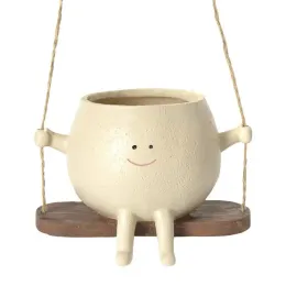 Planters Swing Face Planter Pot Unique Harts Plant Face Pot Inhoor Outdoor Plants With Drainage Hole Pot Wall Planter Desktop Decoration