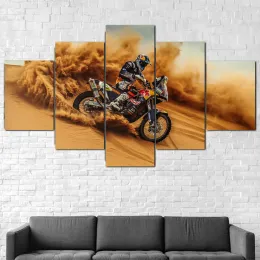 Caligrafia pinturas em tela modular 5 peças hd impresso motocicleta rally racer imagem decoração para sala de estar arte da parede cartazes sem moldura