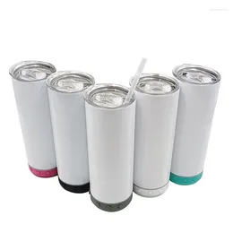 Garrafas de água sublimação 16oz 4 em 1 à prova d'água sem fio bluetooth alto-falante tumbler skinny reto copos isolados a vácuo de aço inoxidável