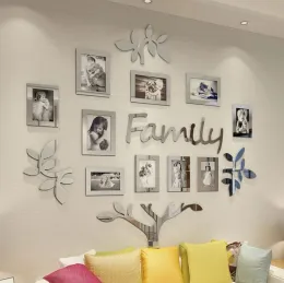 Adesivos acrílico 3d família photo frame adesivo de parede autoadesivo colagem de árvore sala estar quarto diy arte decoração para casa acessórios