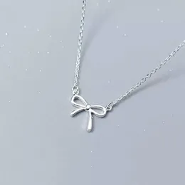 Hängen 925 Sterling Silver Lovely Bow Knot Pendant Necklace For Girls Women Fashion Jewelry Gift D3861264L