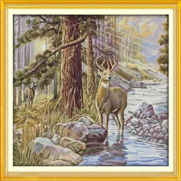 Stag winter snow home decor painting Handmade Cross Stitch Craft Tools Embroidery Needlework sets counted print on canvas DMC 14C285I