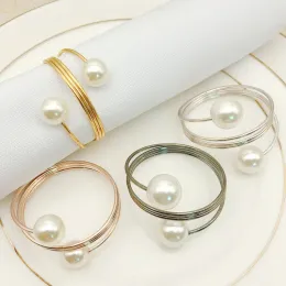 Gold Silver Spring Double Pearl Servetten Ring Western Food Decoration Serveins Rings Hotel Wedding Festival Party Table Decor Th1322