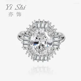 Anéis de cluster S925 Anel de prata esterlina incrustado com diamante de alto carbono moda feminina luxo brilhando jóias presente de aniversário