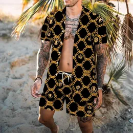 Spring/summer New Mens Beach Short Sleeved Shirts Shorts Hawaiian Floral Shirt Set Wear