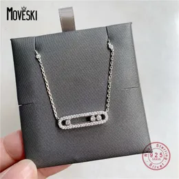 MOVESKI 925 Sterling Silver Dense Set Zircon Paper Clip Pendant Necklace For Women Creative Versatile Girls Gift Jewelry 240305