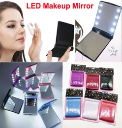 New LED Makeup Mirror Cosmetic Make Up Lamps Portable Folding Pocket Lady mirror Travel 8 LED lights Lighted In stock DHL Shi7376834