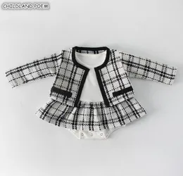 Vestiti della neonata appena nati Autunno Primavera 2019 Pagliaccetti del bambino per le ragazze Plaid Principessa Natale Vestiti del bambino Set Pagliaccetto Giacca 2pz Y9694324