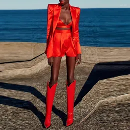 Fatos femininos High Street Est 2024 Designer Runway Suit Set Único Botão Blazer Camis Shorts 3pcs