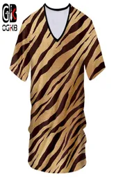 OGKB Sommer Mann Neue Slim Fit V-ausschnitt T-shirt 3D Gedruckt Schwarz Weiß Leopard Print Casual Große Größe Kostüm Frühling men039s T Shirt2296488