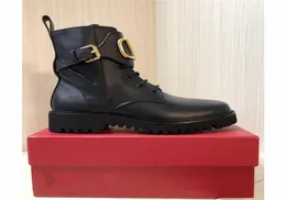 2019 Kvinnor Winter Calfskin Leather Combat Boot Womens Martin Anklehigh Paneled Buffed Leather Boots In Black Come With Box Size8286527