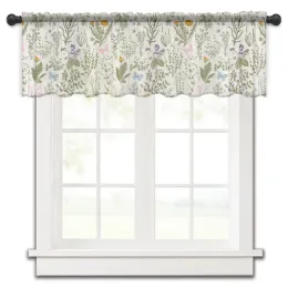 Cortinas vintage herbáceas textura floral cozinha pequena cortina de tule pura curta cortina quarto sala estar decoração casa voile