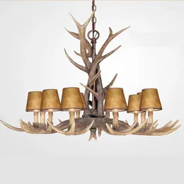 Lâmpadas pendentes Europa país 10 cabeças candelabro americano retro lâmpada luminária resina cervo chifre antler abajur decoração e14 110-240v