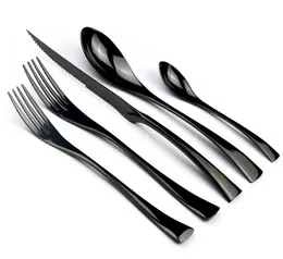 JASHII 5 Stücke Schwarz Edelstahl Geschirr Teller Besteck Abendessen Steak Messer Dessert Gabeln Teelöffel Geschirr Besteck Set T203588925