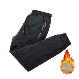Calças masculinas à prova de vento para baixo calça solta moletom esporte casual quente para homens velo inverno veludo engrossar calças de lã de cordeiro