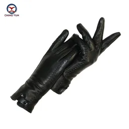 New Women's Gloves Genuine Leather Winter Warm Fluff Woman Soft Female Rabbit Fur Lining Riveted Clasp High-quality Mittens T267m