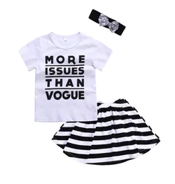 Children girls Clothing Sets INS letter print topstripe Short skirts with Bow headband 3pcsset summer suit Boutique kids outfits5454324