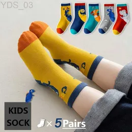 Barnstrumpor 5pairs/Lot Baby Socks Newborn Baby Boy Socks 1-3-5-8-12y Barn Bomull Söt Animal Design Fadeless Soft Childrens Socks For Boys YQ240314