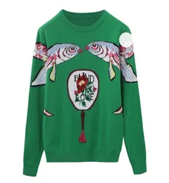 2019 Green Trektenstipts Pullovers Women Runway Designer Double Fish Fish Ladies Christmas Jumper Autumn Winter Clothers5182130