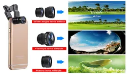 Novos kits de lentes de câmera 3 em 1 grande angular macro fisheye lentes de telefone móvel lentes de olho de peixe para smartphone microscópio4615769