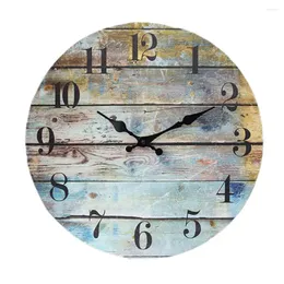 Wall Clocks Wooden Clock Vintage Rustic Wood For Room Bedroom Decor Silent Non Ticking Analog Battery Operated Home