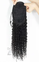 Indian Natural Black 12 to 26 120g Curly 3A 3B 3C Afro Kinky Curly Flastic Band Ties Pontsring Ponytail Bird Virgin Extensi5339736