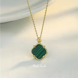 Online Celebrity Ins Natural Malachite Clover möter Lucky S925 Sterling Silver Necklace Female ClaVicle Chain Female.