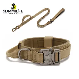 Imposta guinzaglio per collare per cani militare tattico Guinzaglio in nylon regolabile per cani di taglia media Collare per cani personalizzato con targhetta identificativa con nome