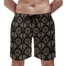 Herren-Shorts, Designer-Druck, Retro-Strandhose, goldene Blumenmuster, für Männer, schnell trocknend, Sport, Fitness, trendige, große kurze Hose