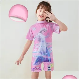 Conjunto de biquínis conjunto princesa crianças verão maiô meninas maiô babys swimwear shorts de manga curta para crianças separadas nova gota de dhgmo