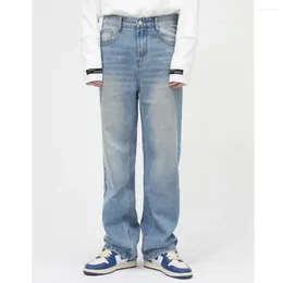Мужские джинсы 2024, весна, корейская стирка, винтажная молния, ретро, хлопок, повседневная свободная мода, отбеливающие хип-хоп, дизайн