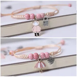 Charm Bracelets Cute Umbrella Love Heart Girl Lock Bracelet For Women Handmade Braided Rope Wrist Bangle Friend Friendship Jewelry Gifts