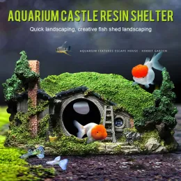 Süslemeler Reçine Hobbit House Aquarium Rockery Süs Balık tankı peyzaj