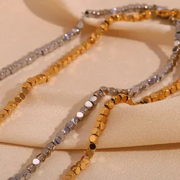 Minimalne 18 -karatowe złote koraliki sześcienne damskie łańcuch ze stali nierdzewnej naszyjnik srebrny kolor