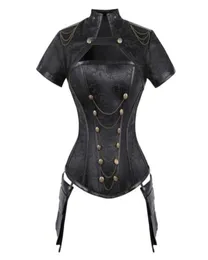 Kvinnor Steampunk Corsets Black Red Short Sleeve Goth Clothing Steel Bones Overbust Chain Gothic Retro Punk Bustiers Top Women0392775984