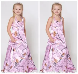 Full Pink Camo Long A Line Flower Girl Dresses Custom 2020 Top Cheap Camouflage Real Tree Camo Kids Girls Birth Barty Country2980115