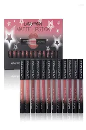 Läppglans shopify dropship 12pcsset metall flytande läppstift set matt pro vattentät läppar smink kosmetik sammet lipkit kit2196317