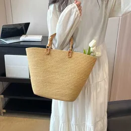 縞模様の大容量の綿の糸織りバッグ模倣竹の全仏草ポータブルビーチ女性バッグ