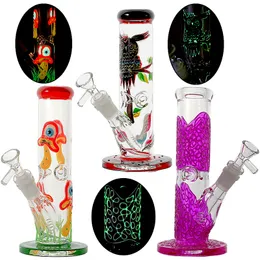 Bong in vetro 3D Heady Downstem diffuso Glow in the Dark Percolatore dritto 18mm Giunto femmina LXMD20104 LXMD20106 LXMD20107