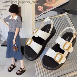 Sandálias Matsuke Sandálias de sola grossa para mulheres sapatos casuais 2024 verão nova edição coreana cabeça quadrada moda fivela de cinto sapatos planos para crianças Q240314