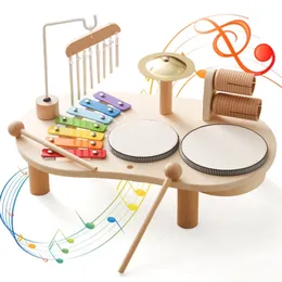 Baby Wooden Montessori Toys Bandstand Model Wyjmowany zestaw mobilnych bębnów dzieci