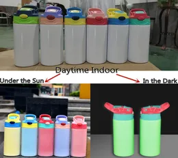 Duas funções de sublimação de garrafa de água infantil em branco 12 onças brilham no escuro mudança de cor UV em linha reta crianças copos de aço inoxidável 5450156