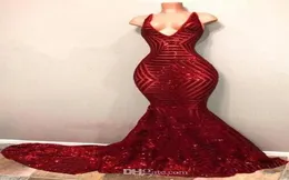 Red Blingbling equins فساتين حفلة موسيقية بلا أكمام حورية البحر محطمة V