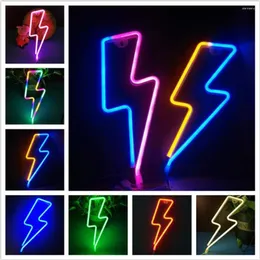 Night Lights Lightning Bolt LED Neon Sign Flash Light Hanging Wall Lamp Room Decor For Home Wedding Party Decorations