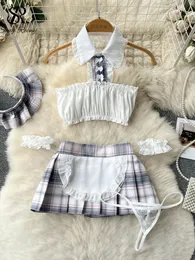 Singreiny Maidservant koronkowe porno erotyczne garnitury kantarki Łuk Mini Brahort Skirthongs Ruffles JK cosplay zmysłowe noce 240328