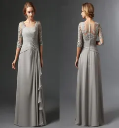 Ny silver 2022 Mor till brudklänningarna Aline Half ärmar Chiffon spetsar plus storlek lång elegant brudgum Wedding Party Gown8060647