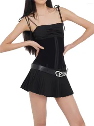 Casual Dresses Wilcliar Women Sexy Spaghetti Strap Mini Dress Sleeveless Low Waist Pleated Bodycon For Beach Summer